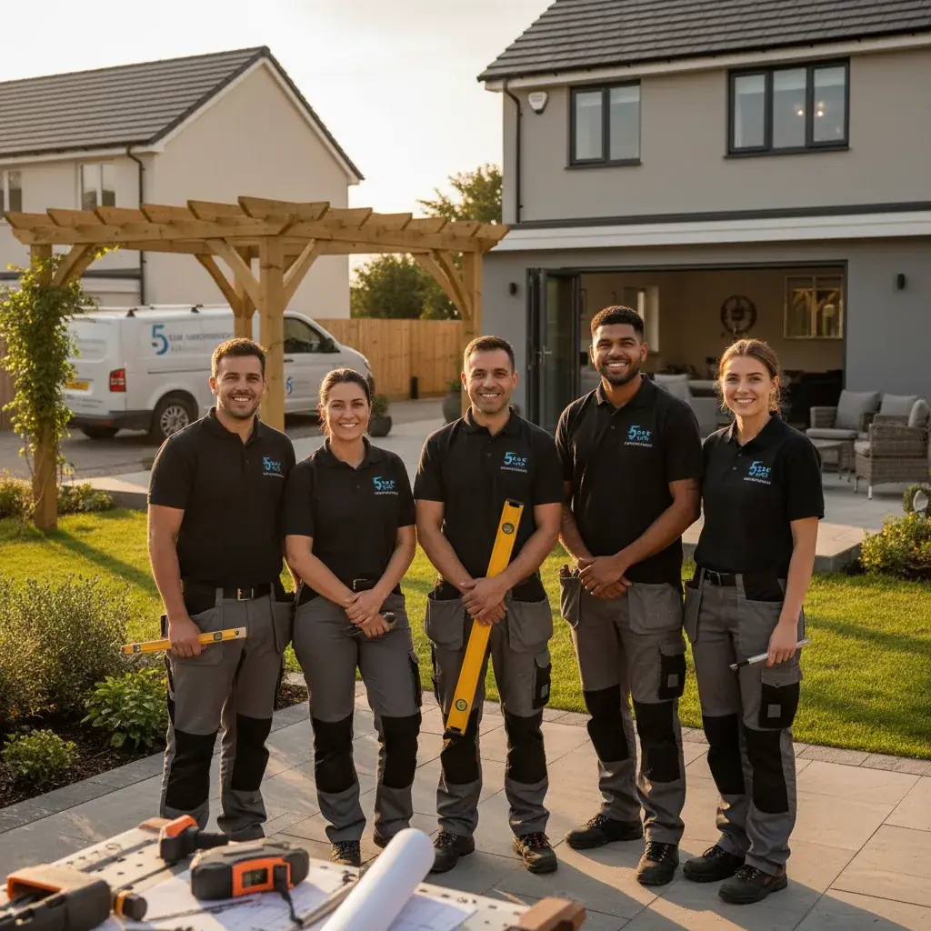 Premium professional photography for 5 Star Home Improvement: local tradespeople team UK. cinematic, ultra detailed, 4k