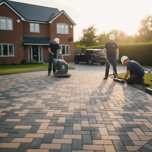 Premium professional photography for 5 Star Home Improvement: block paving driveway UK residential install. cinematic, ultra detailed, 4k