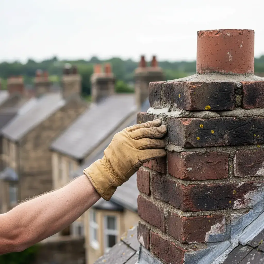 Premium professional photography for 5 Star Home Improvement: chimney repair workmanship close-up detail, professional photography, high resolution, no text, no watermarks. cinematic, ultra detailed, 4k