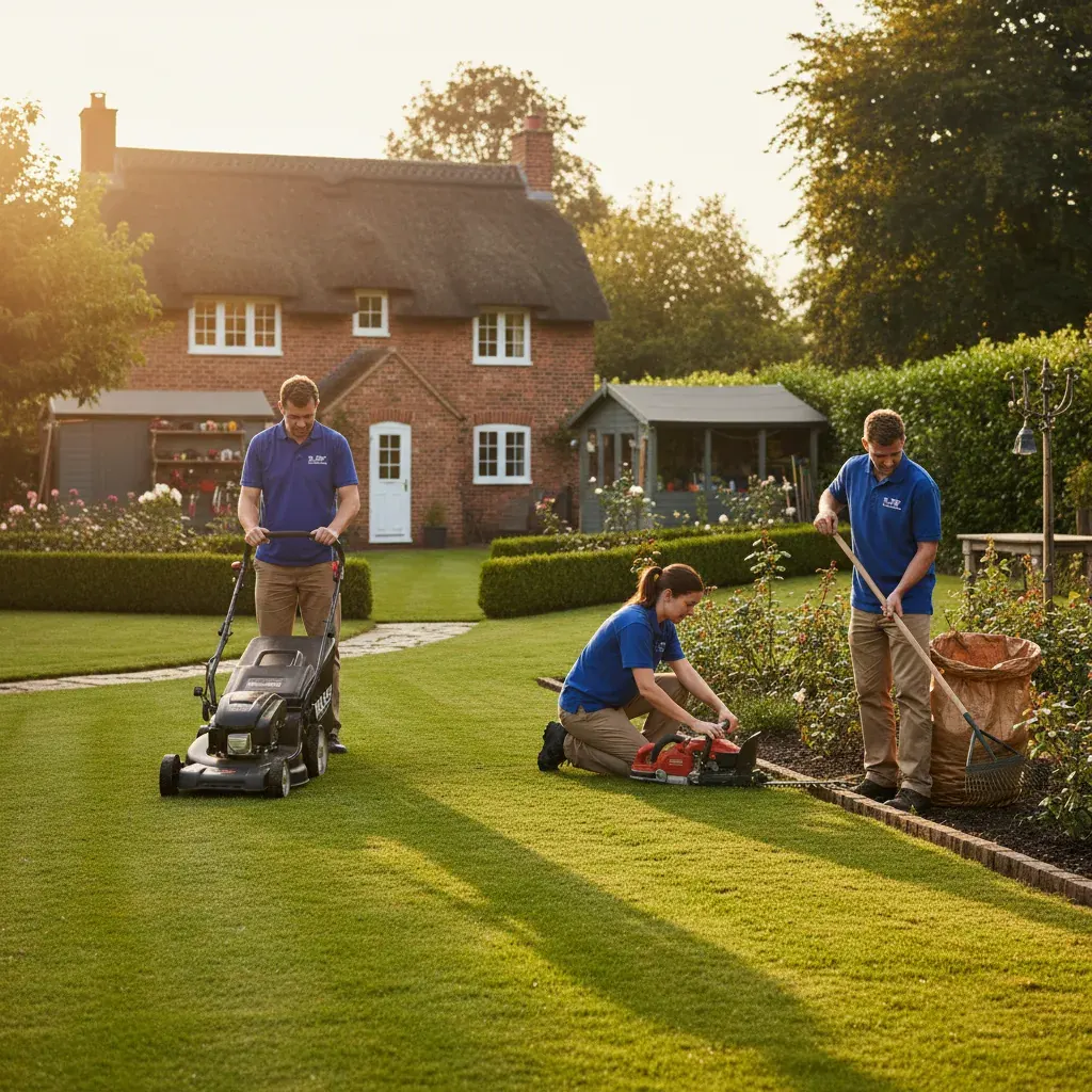 Premium professional photography for 5 Star Home Improvement: garden maintenance UK lawn mowing tidy. cinematic, ultra detailed, 4k