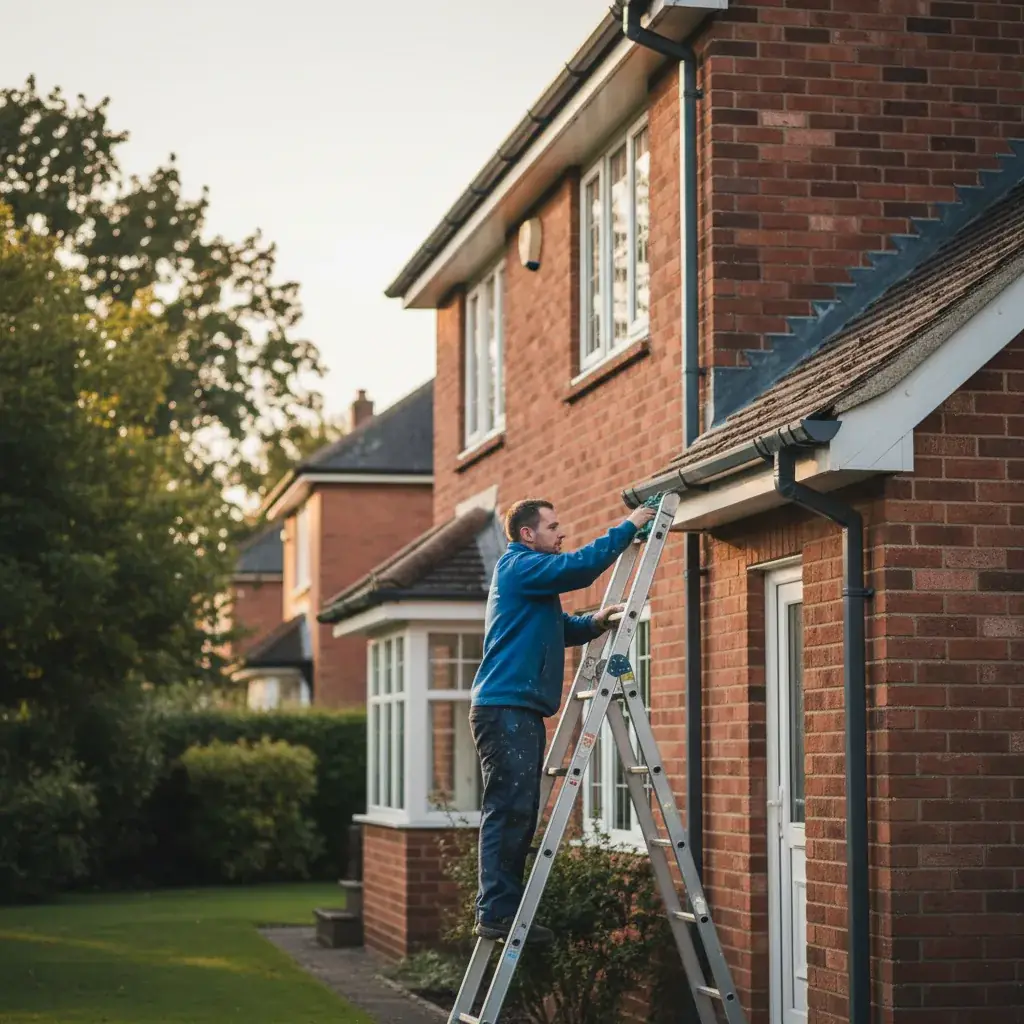Premium professional photography for 5 Star Home Improvement: guttering project completed UK home, professional photography, high resolution, no text, no watermarks. cinematic, ultra detailed, 4k