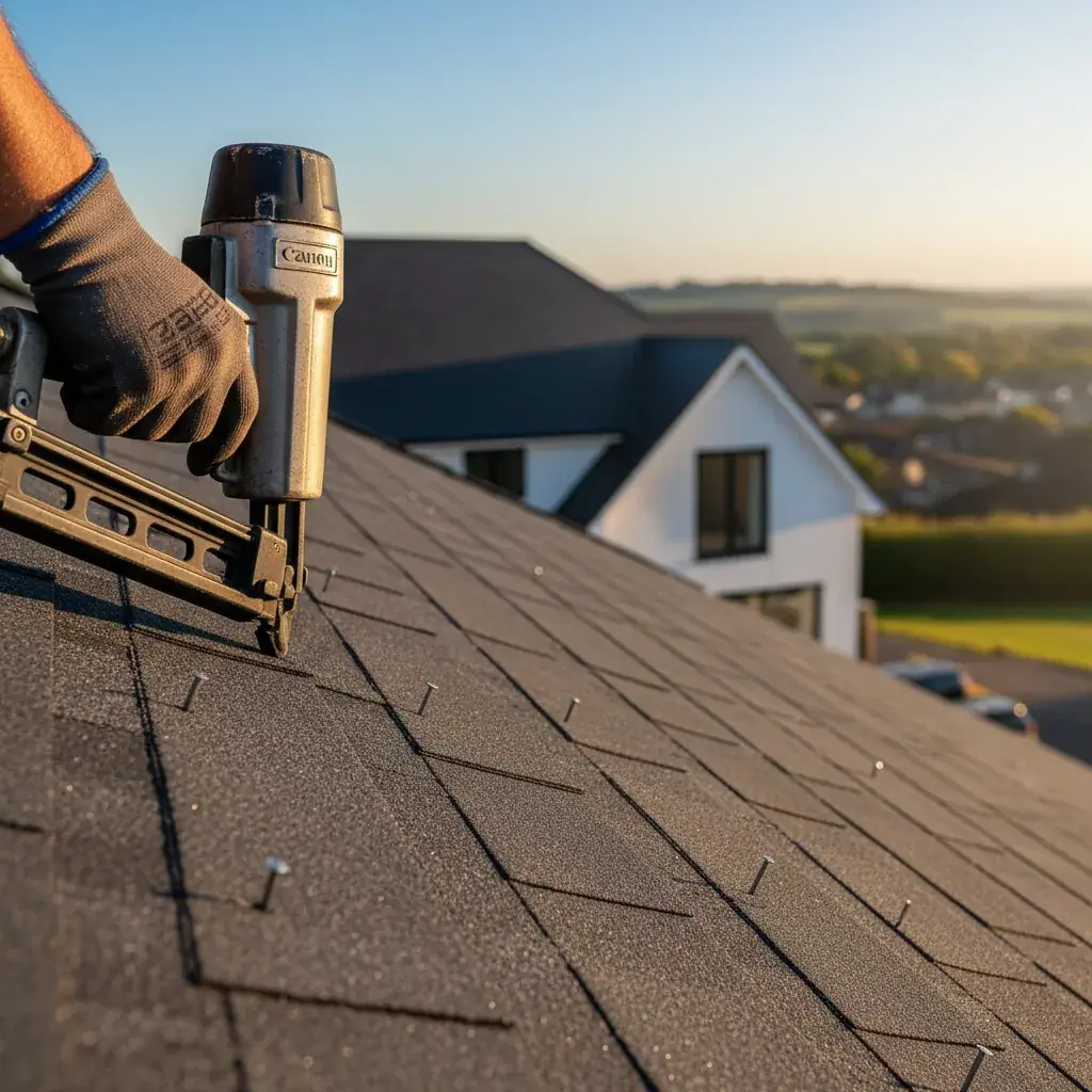 Premium professional photography for 5 Star Home Improvement: roof installation workmanship close-up detail, professional photography, high resolution, no text, no watermarks. cinematic, ultra detailed, 4k
