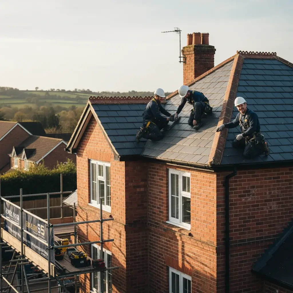 Premium professional photography for 5 Star Home Improvement: roof installation quality finish residential UK, professional photography, high resolution, no text, no watermarks. cinematic, ultra detailed, 4k