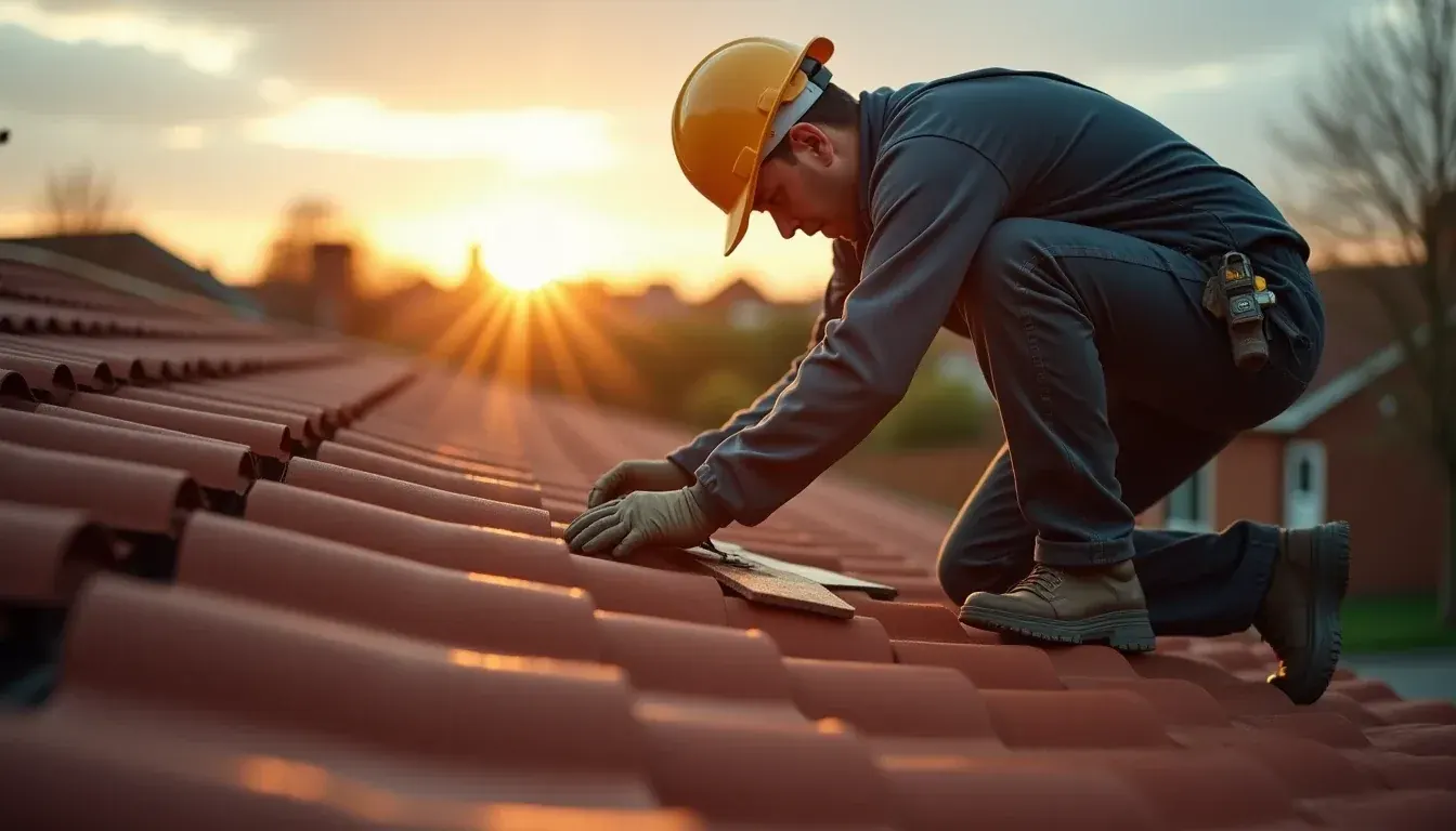 Premium professional photography for 5 Star Home Improvement: roofer repairing broken roof tiles UK. cinematic, ultra detailed, 4k