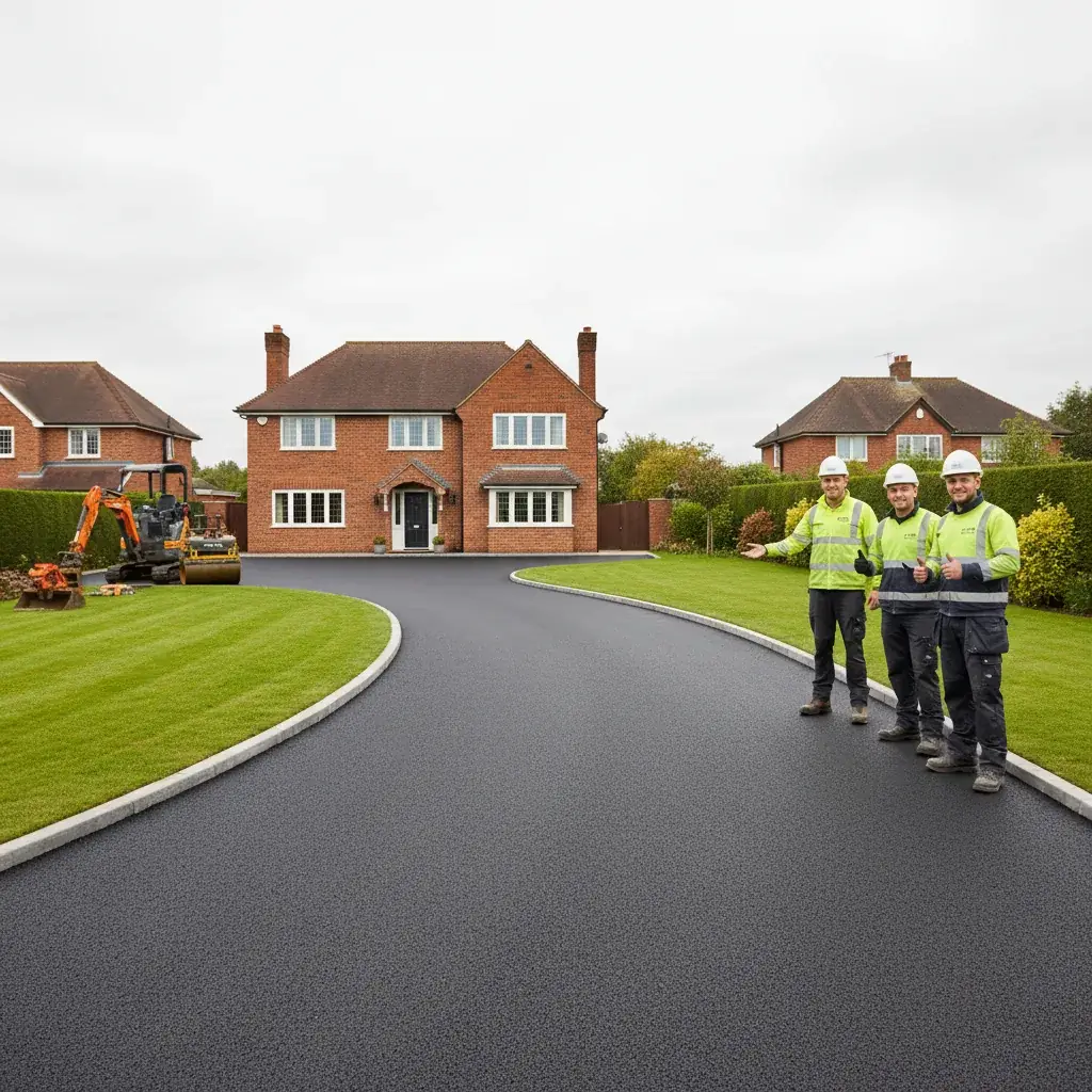 Premium professional photography for 5 Star Home Improvement: tarmac driveways project completed UK home, professional photography, high resolution, no text, no watermarks. cinematic, ultra detailed, 4k
