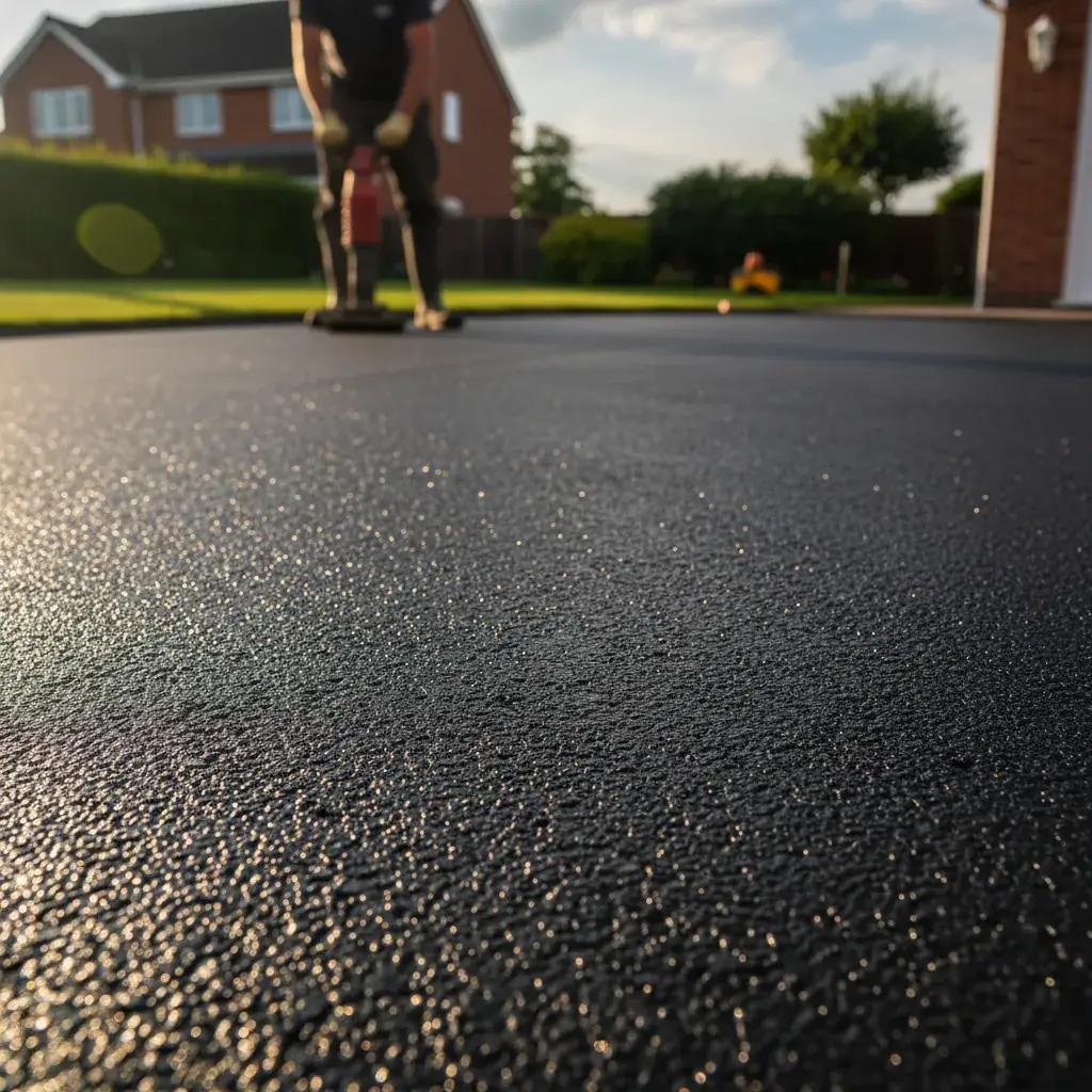 Premium professional photography for 5 Star Home Improvement: tarmac driveways workmanship close-up detail, professional photography, high resolution, no text, no watermarks. cinematic, ultra detailed, 4k