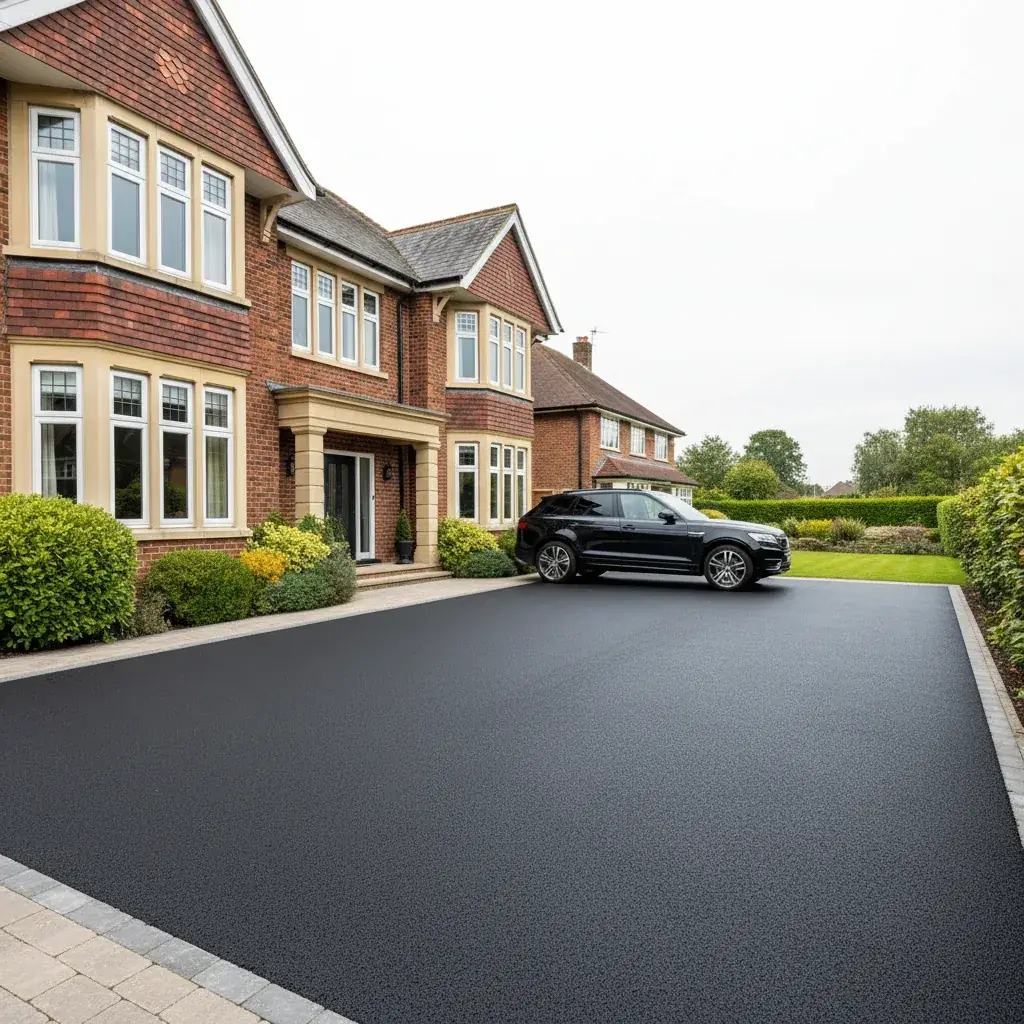 Premium professional photography for 5 Star Home Improvement: tarmac driveways finished installation UK property, professional photography, high resolution, no text, no watermarks. cinematic, ultra detailed, 4k